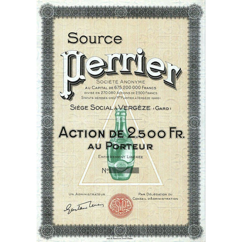 Source Perrier Societe Anonyme (Mineral Water) Stock Certificate