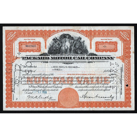 Packard Motor Car Company 1929 Michigan Stock Certificate