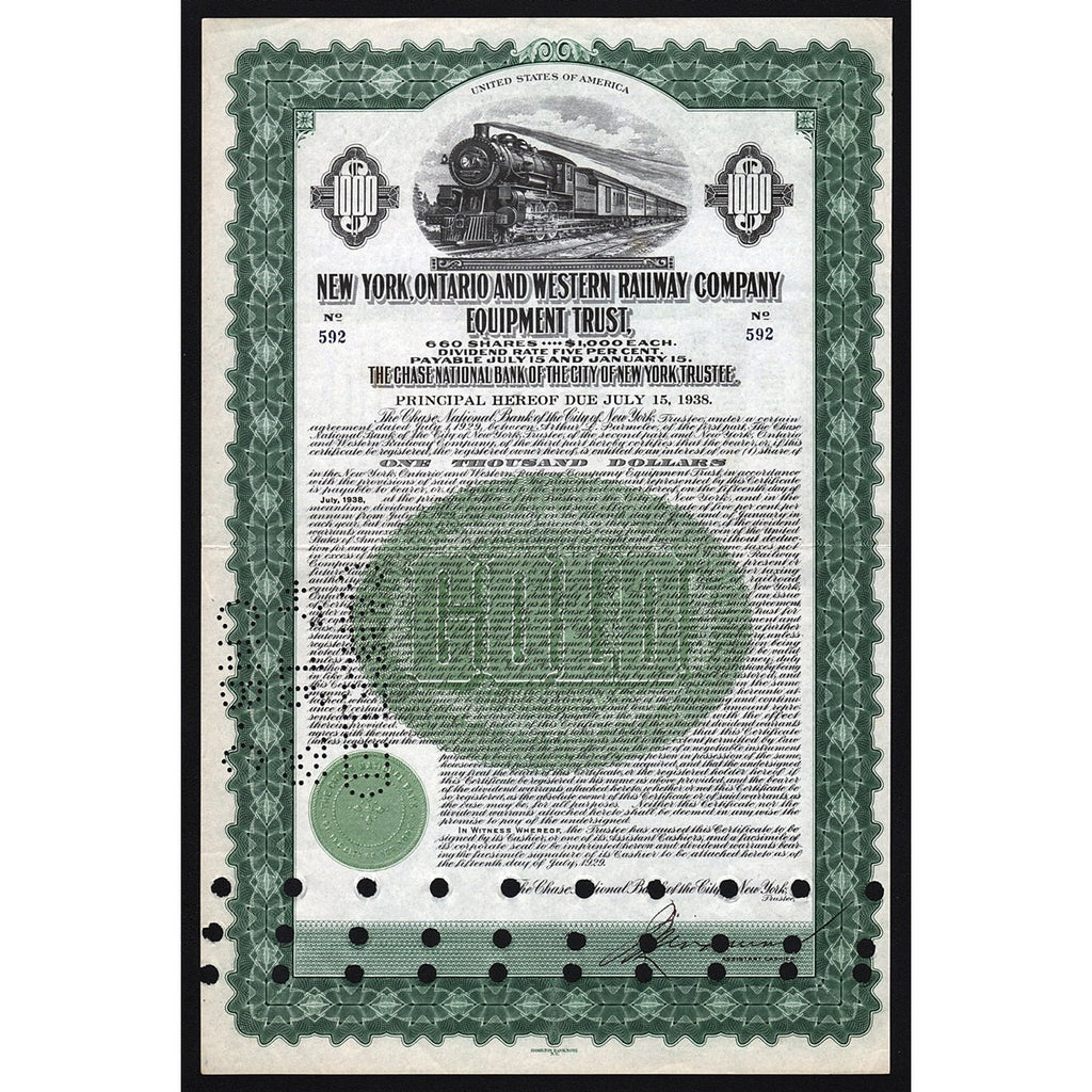 New York, Ontario and Western Railway Company 1929 Bond Certificate