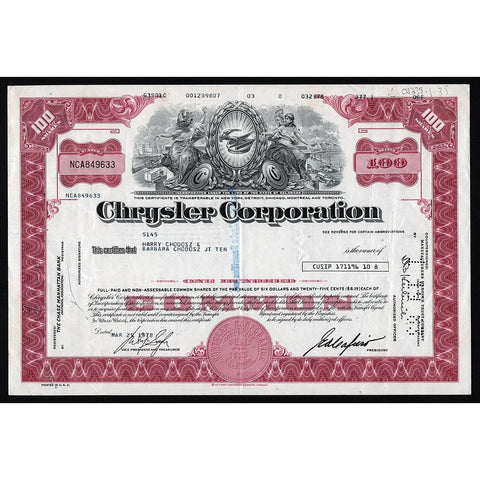 Chrysler Corporation Stock Certificate