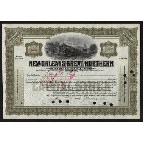 New Orleans Great Northern Railroad Company Stock Certificate
