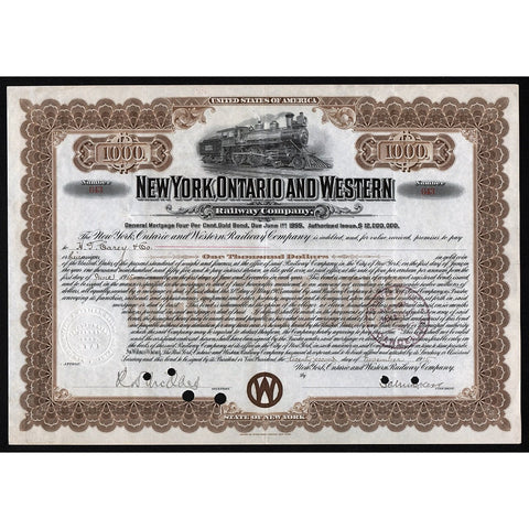 New York, Ontario and Western Railway Company, 1915 Gold Bond Certificate