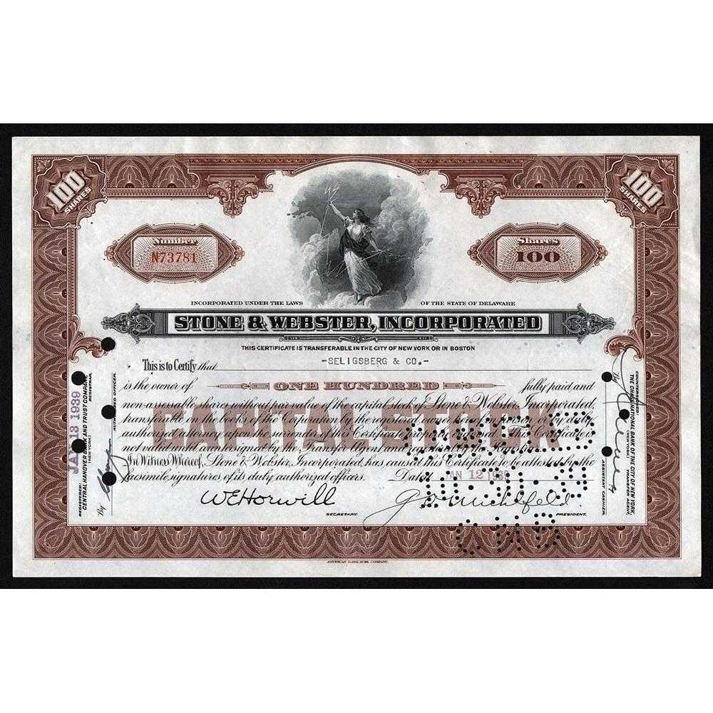 Stone & Webster Incorporated Stock Certificate