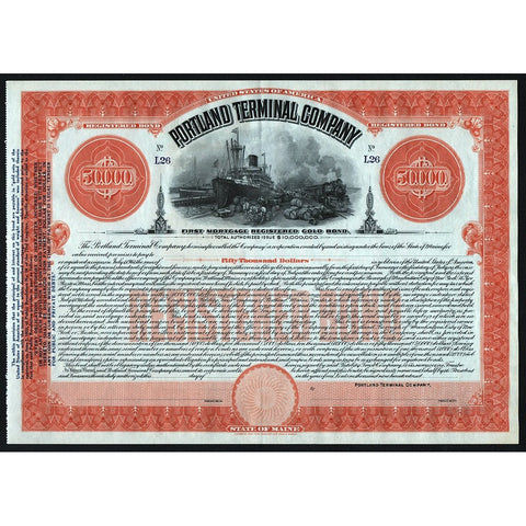 Portland Terminal Company Gold Bond Stock Certificate