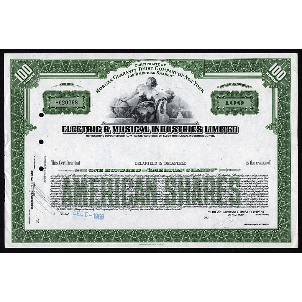 EMI - Electric & Musical Industries Limited Stock Certificate