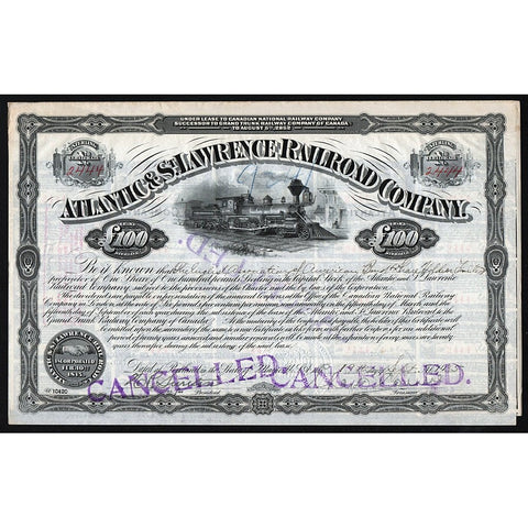 Atlantic & St. Lawrence Railroad Company Canada Stock Certificate