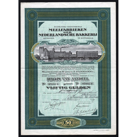 Meelfabrieken der Nederlandsche Bakkerij Rotterdam Netherlands Bond Certificate