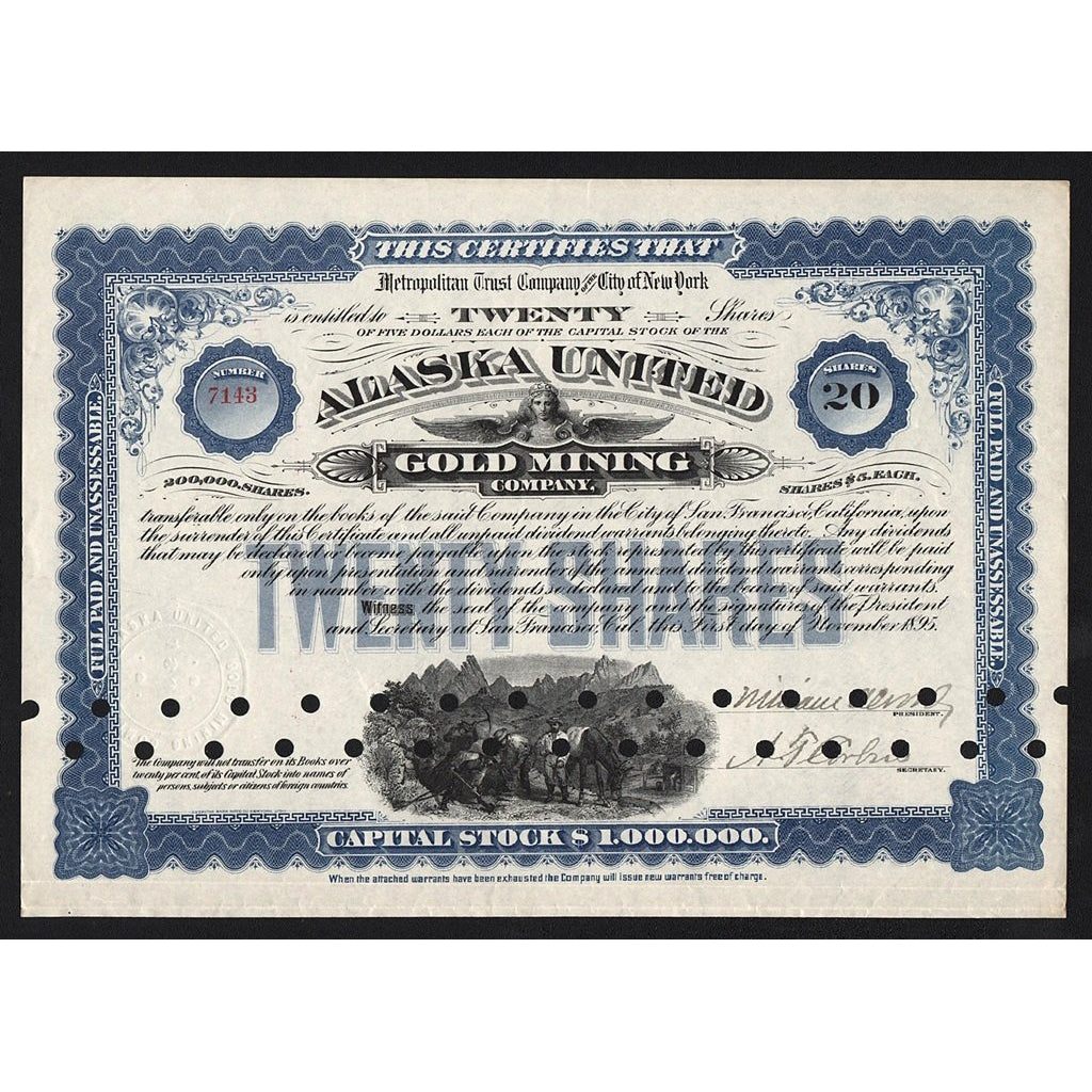Alaska United Gold Mining Company 1895 Stock Certificate