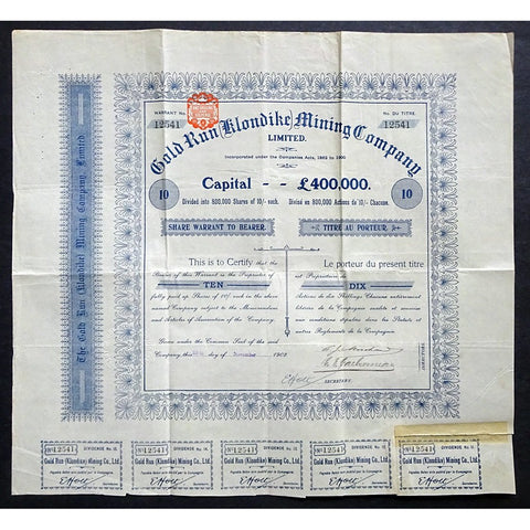 Gold Run (Klondike) Mining Company, Limited 1902 Stock Certificate