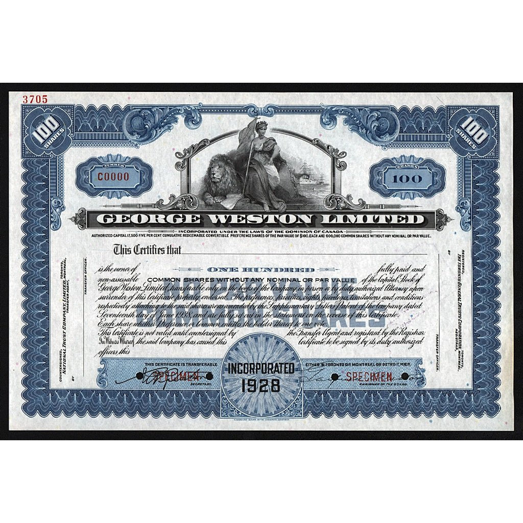 George Weston Limited (Specimen) Stock Certificate