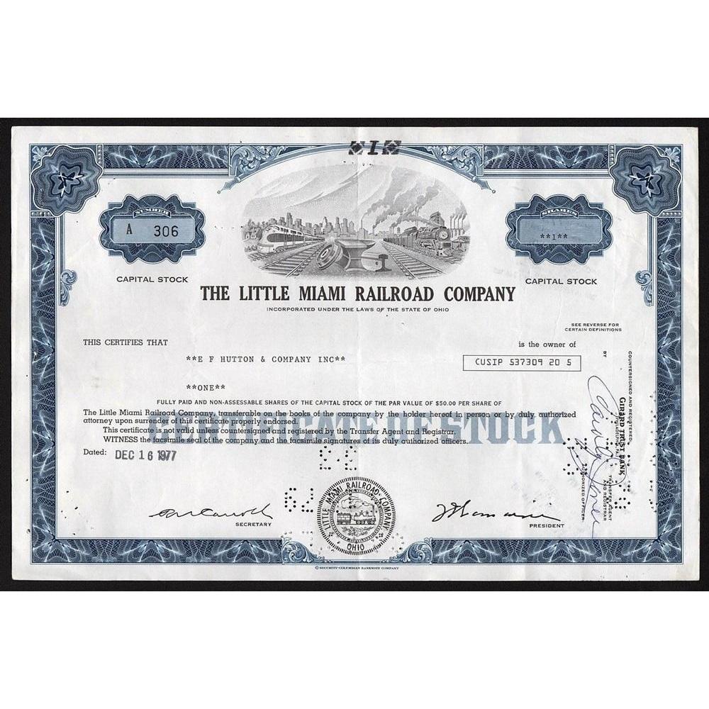 The Little Miami Railroad Company Stock Certificate