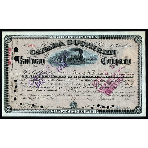 Canada Southern Railway Company 1913 Stock Certificate