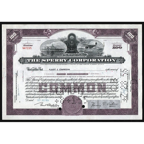The Sperry Corporation Stock Certificate