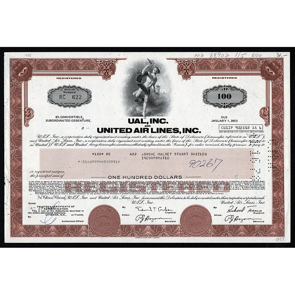UAL, Inc. and United Air Lines, Inc. Stock Bond Certificate