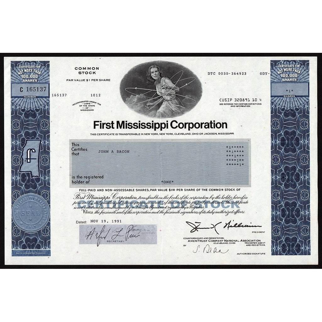 First Mississippi Corporation Stock Certificate