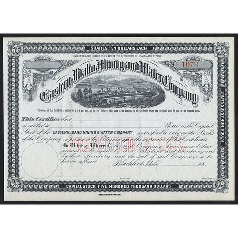 Eastern Idaho Mining and Water Company Blackfoot Stock Certificate