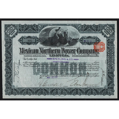 Mexican Northern Power Company 1911 Canada Stock Certificate