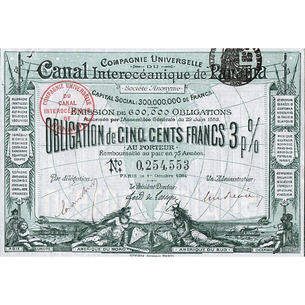 Compagnie Universelle du Canal Interoceanique de Panama 1884 Bond Certificate