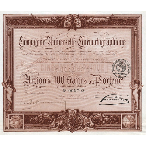 Compagnie Universelle Cinematographiqe 1910 France Stock Certificate