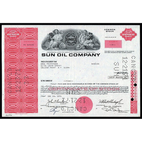 Sun Oil Company - SUNOCO Pennsylvania Stock Certificate