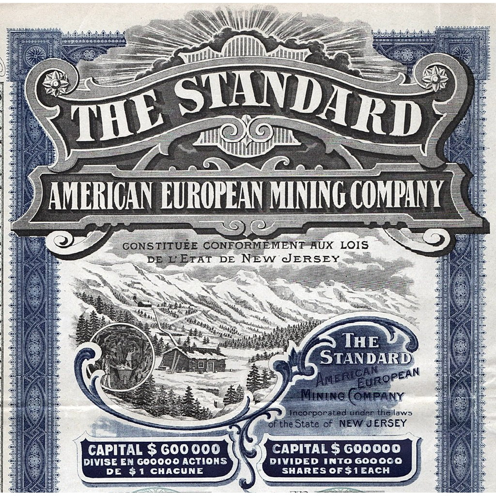 The Standard American European Mining Company 1910 New Jersey Stock Certificate
