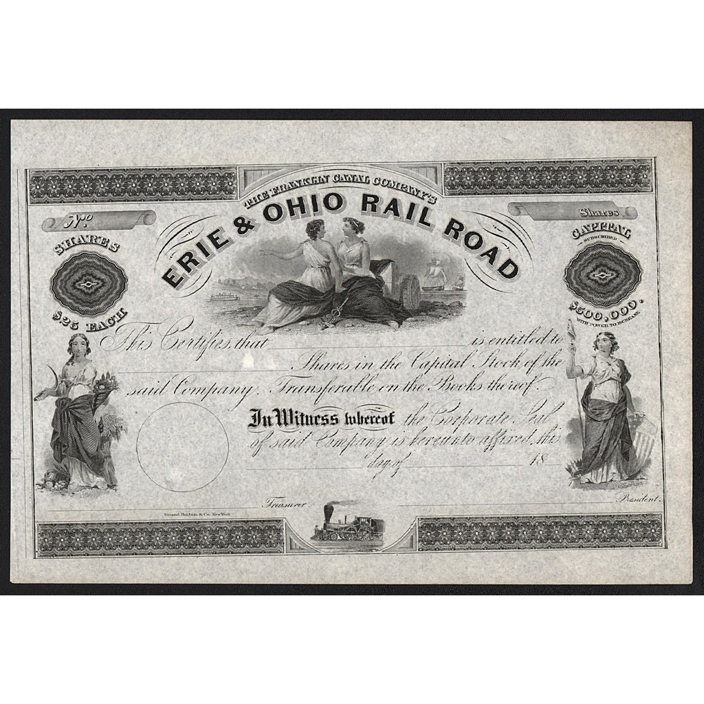 The Franklin Canal Company’s Erie & Ohio Rail Road Stock Certificate