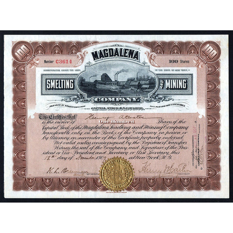 Magdalena Smelting and Mining Company Stock Certificate