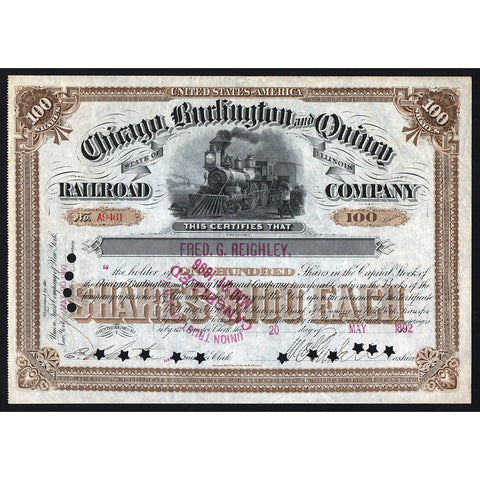 Chicago, Burlington and Quincy Railroad Company Stock Certificate