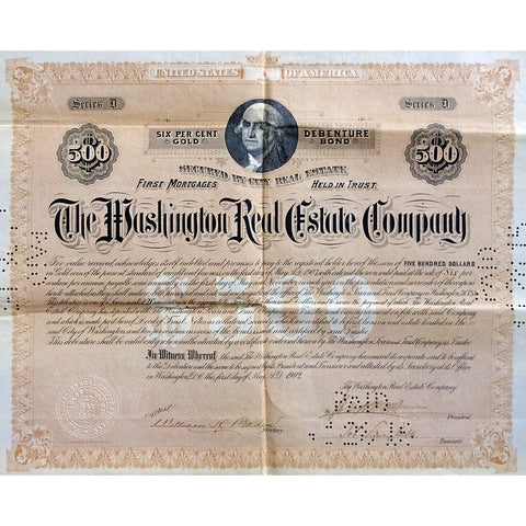 The Washington Real Estate Company DC 1902 Gold Bond Certificate