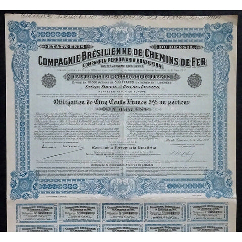 Compagnie Bresilienne de Chemins de Fer (Companhia Ferroviaria Brazileira) Societe Anonyme Bresilienne 1912 Brazil