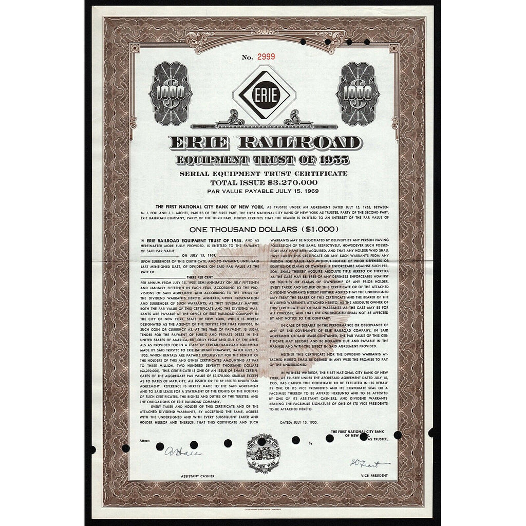 Erie Railroad Equipment Trust New York Stocl Trust Certificate