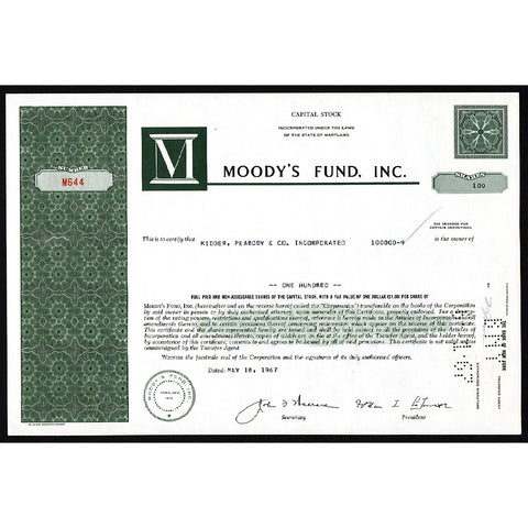 Moody’s Fund, Inc. Maryland Stock Certificate