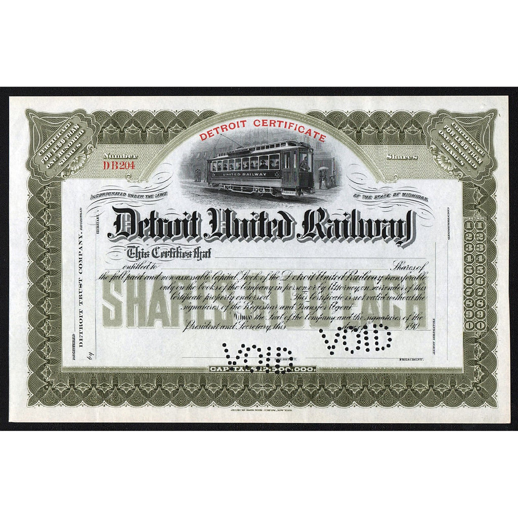 Detroit United Railway Michigan Stock Certificate