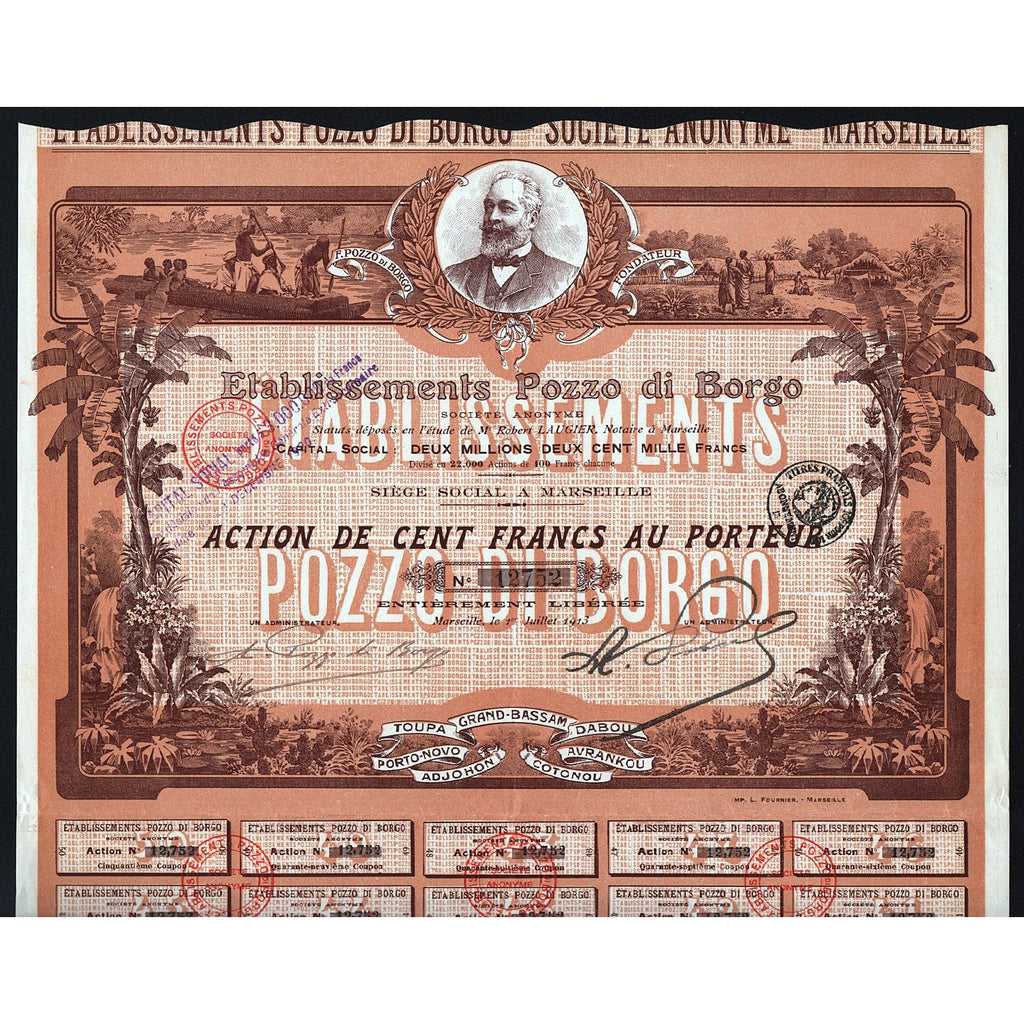Etablissements Pozzo di Borgo 1913 Africa Stock Certificate