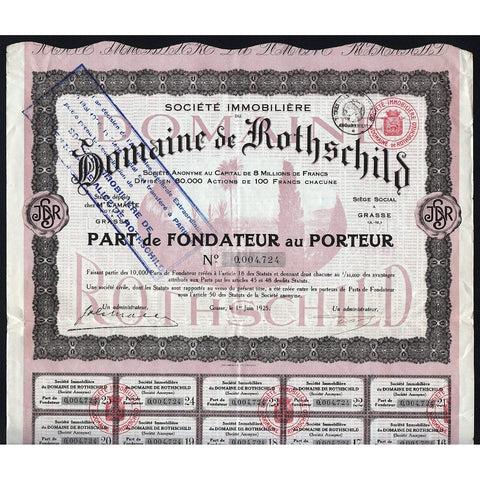 Societe Immobiliere du Domaine de Rothschild France Stock Certificate