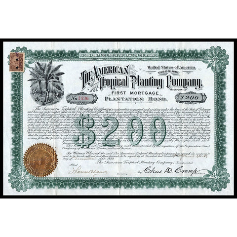 The American Tropical Planting Company (Honduras) 1899 Bond Certificate