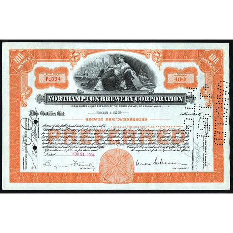 Northampton Brewery Corporation Pennsylvania Stock Certificate
