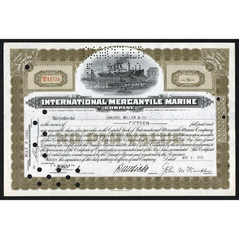International Mercantile Marine Company (Titanic) Stock Certificate