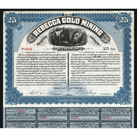 The Rebecca Gold Mining Company, Limited, of Colorado  (Cripple Creek) 1895 Stock Certificate