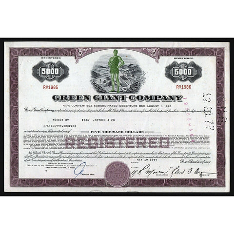 Green Giant Company Minnesota Debenture Bond Certificate