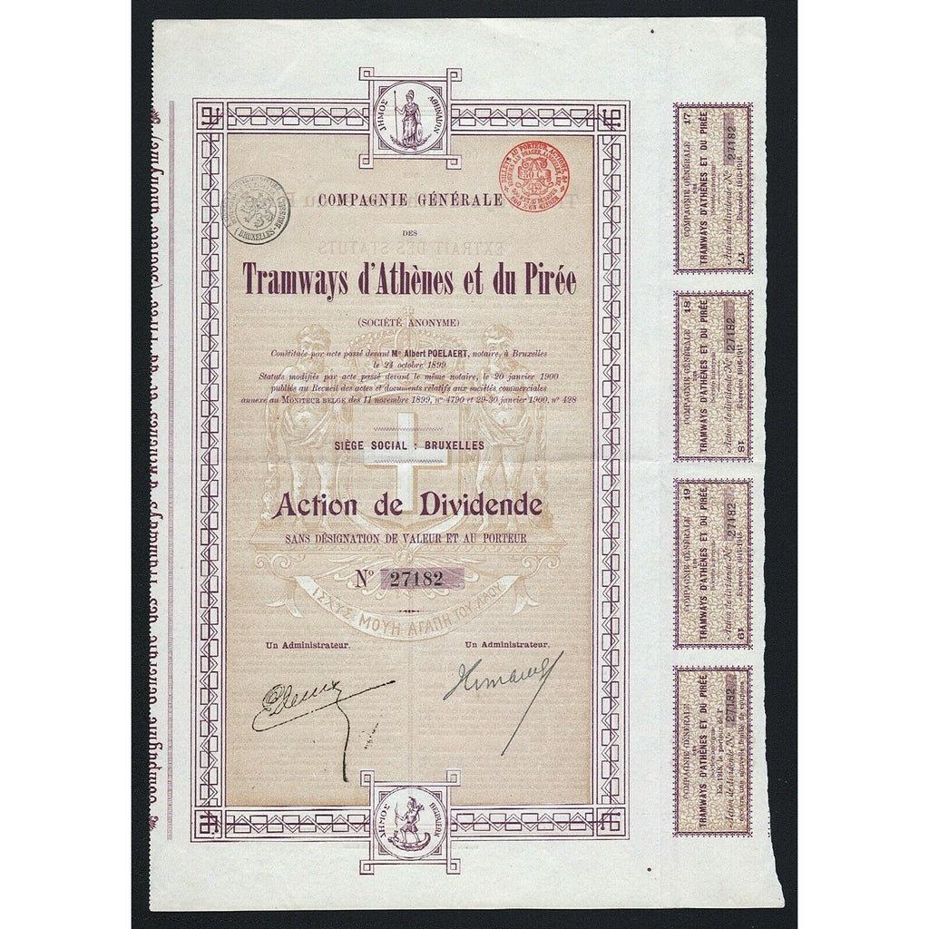Tramways d'Athenes et du Piree Athens to Piraeus 1900 Greece Stock Certificate
