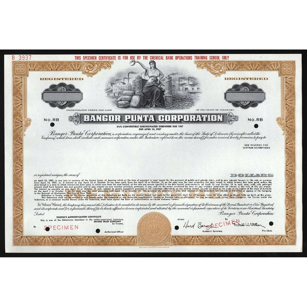 Bangor Punta Corporation (Specimen) Stock Certificate