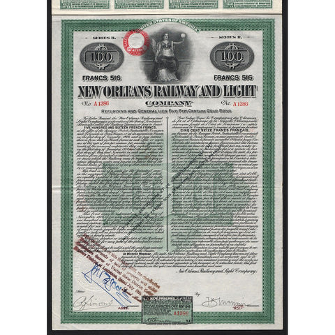 New Orleans Railway and Light Company 1909 Gold Bond Certificate