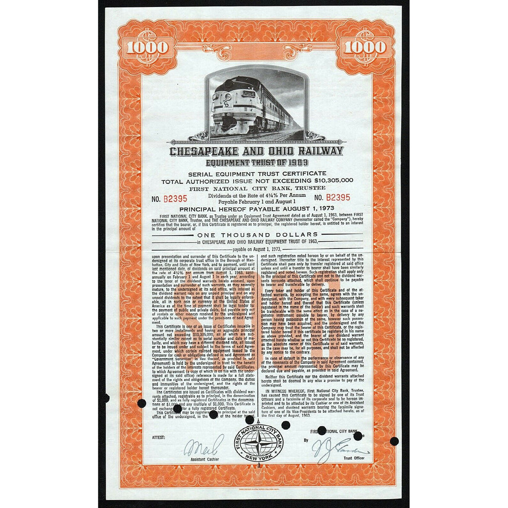 Chesapeake and Ohio Railway Equipment Trust Bond Certificate