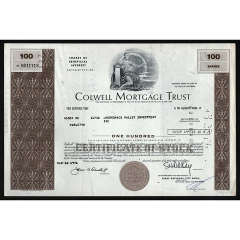 Colwell Mortgage Trust California Stock Certificate