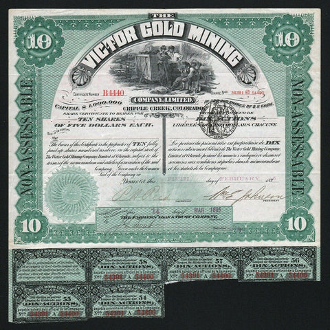 The Victor Gold Mining Company (Cripple Creek) Colorado Stock Certificate