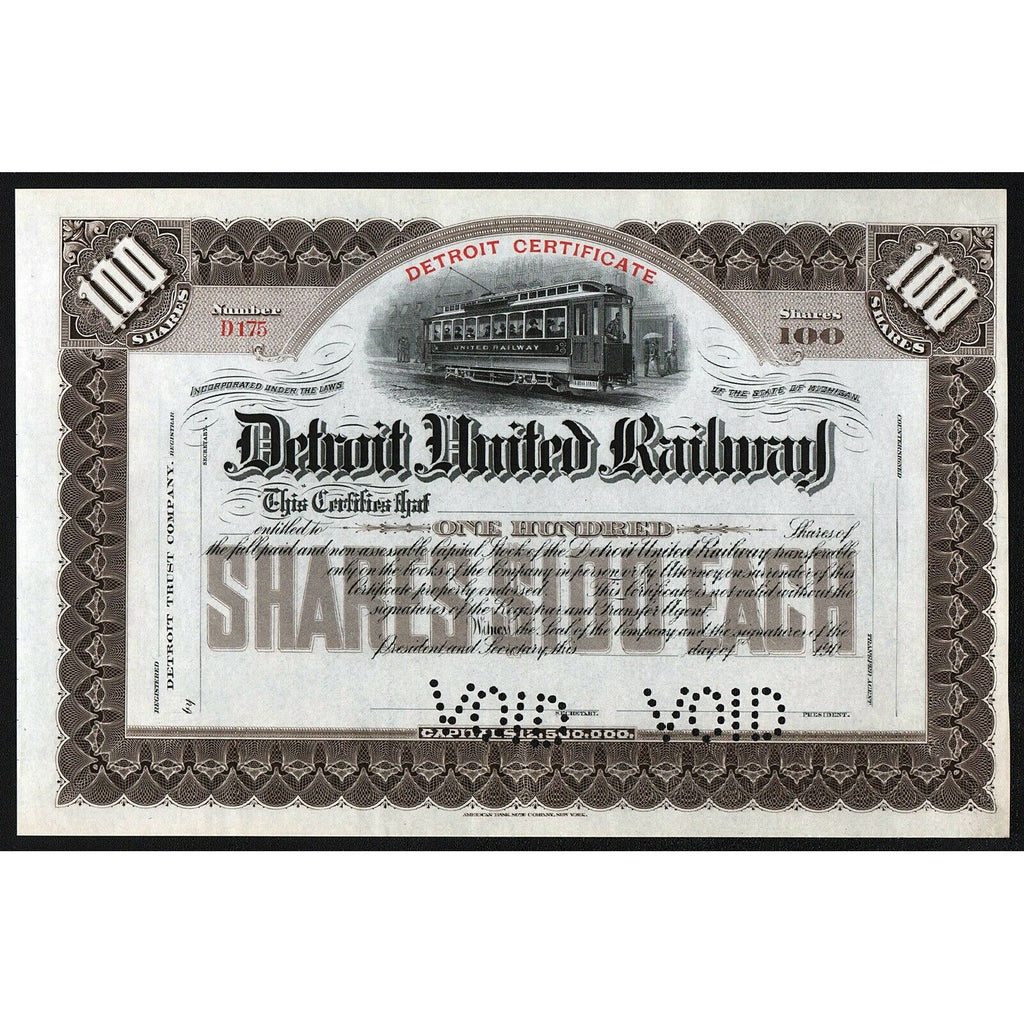 Detroit United Railway Michigan Stock Certificate