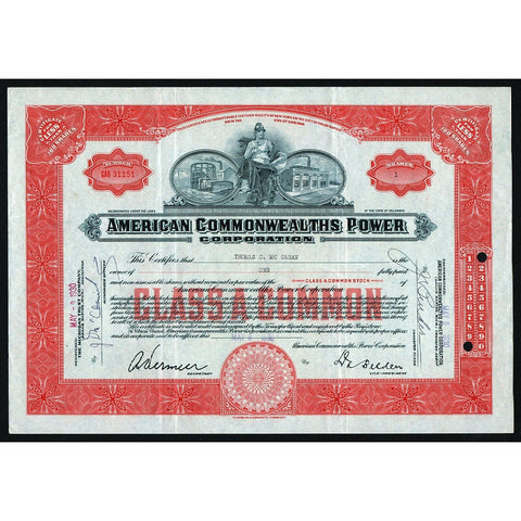 American Commonwealths Power Corporation Stock Certificate