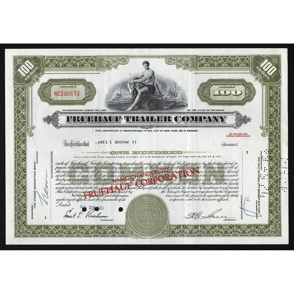 Fruehauf Trailer Company Michigan Stock Certificate