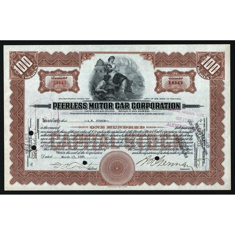 Peerless Motor Car Corporation Virginia Stock Certificate